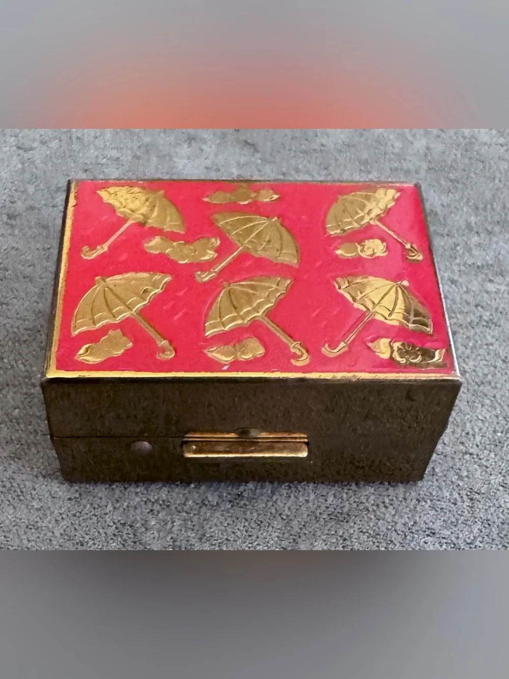 Cute Red Trinket Storage Box with Gold Umbrella Accents